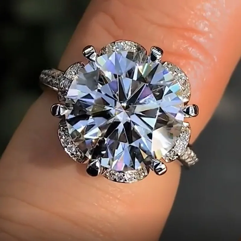 Обещающее кольцо на палец из стерлингового серебра 925 пробы с цветами овальной огранки 2ct Большой AAA Sona CZ Кристалл Кольца принцессы для женщин Свадебные украшения