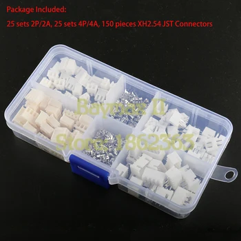 

XH2.54 Pitch 25 sets 2P, 25 sets 4P Terminals Kit Housing and Pin Header with 150 pieces JST Terminals