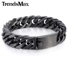 Trendsmax 7 “-11” 14mm de Ancho Niños Pulsera Corte Rombo Doble Curb Enlace Oro Negro Plateado de Acero Inoxidable 316L Pulsera HB347 HB346