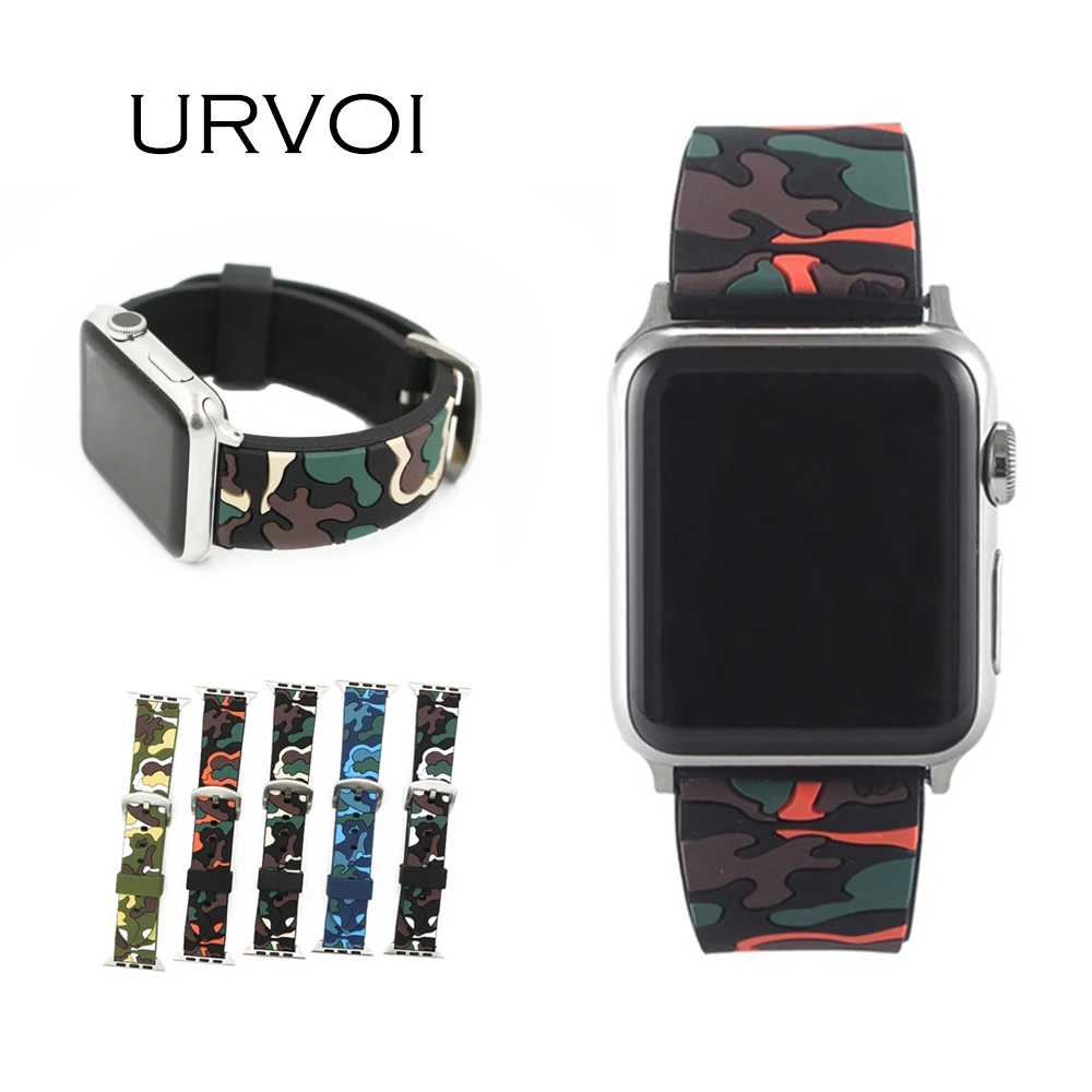 Спортивный ремешок URVOI для apple watch series 5 4 3 2 1, ремешок для iWatch камуфляжного цвета, мягкий силиконовый сменный Камуфляжный адаптер