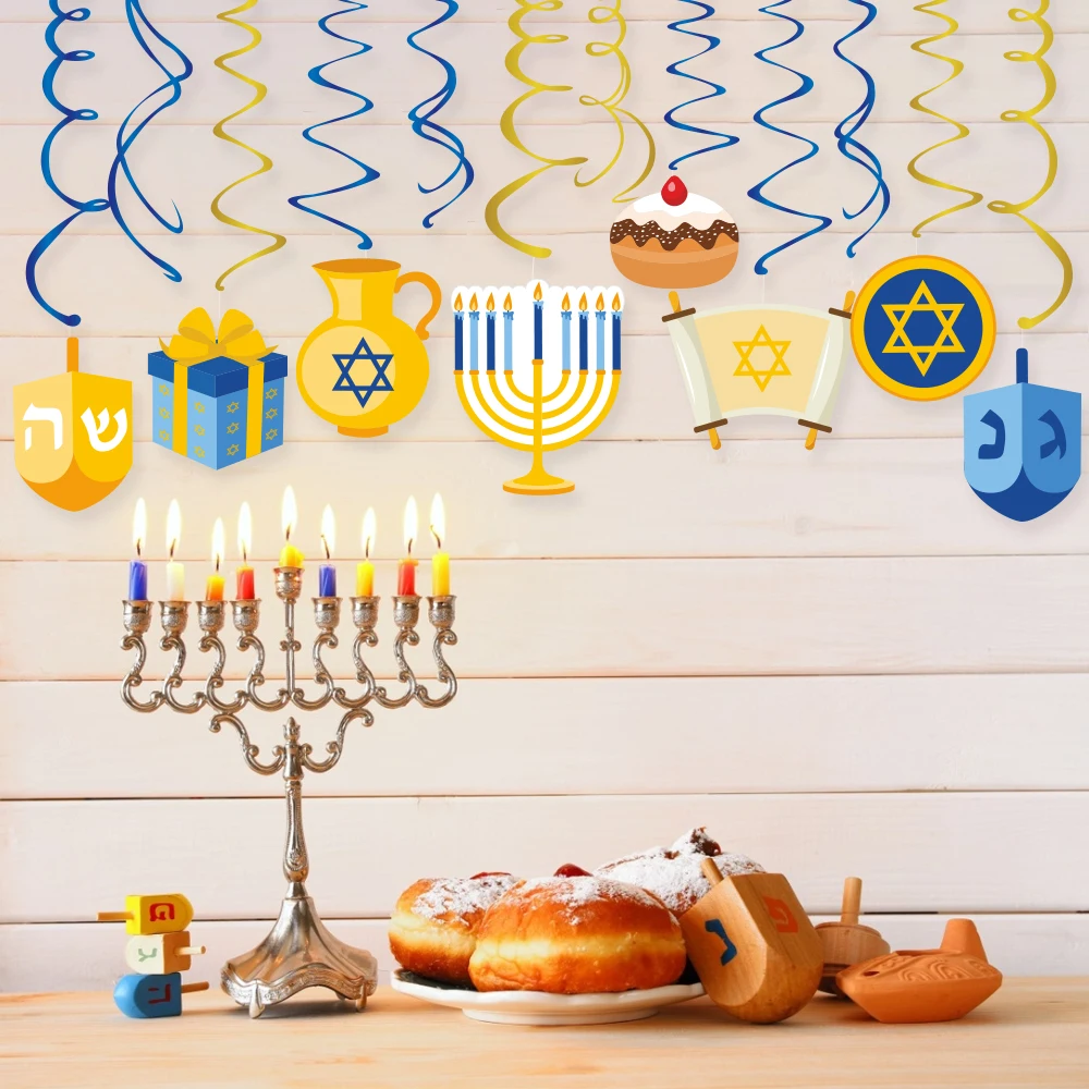 Chanukah вечерние Висячие завитки Hanukkah вечерние украшения бумажные карты ПВХ Потолочные спиральные вечерние принадлежности