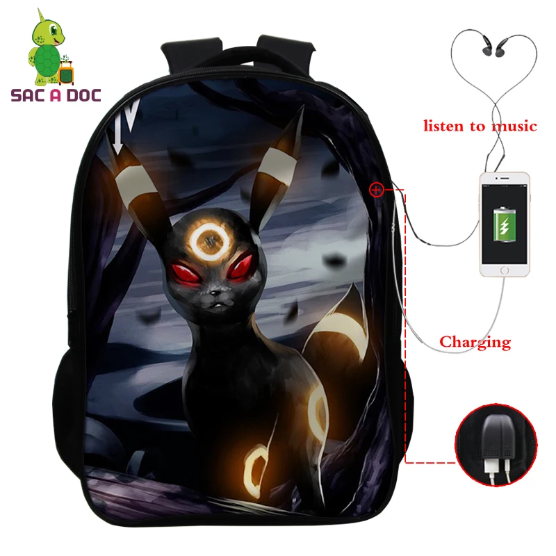 

USB Charger Children School Backpack Bags Anime Prints Bagpack for Teenage Unisex Schoolbag 16Inch Pokemon Lock Bookbag mochila