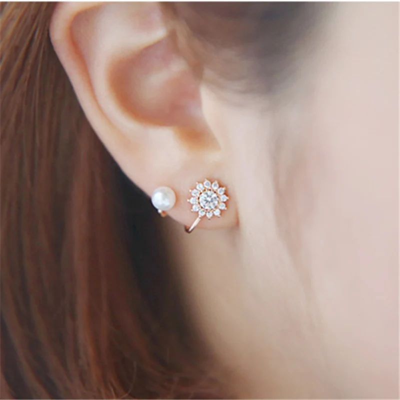 

2018 Hot Fashion Brincos Oorbellen Bijoux Simulated-pearl Ear Clip Crystal Sunflower Stud Earrings Women Jewelry Wedding Party