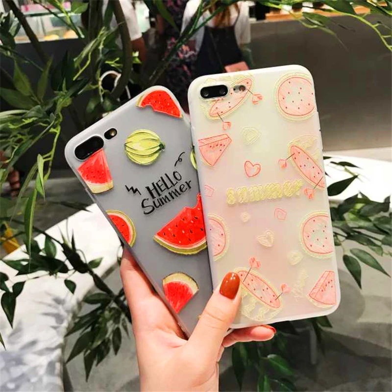 

Soft Silicon Case for iPhone 8 Plus 7 6 6s X Cute Watermelon Banana Hello Summer TPU Phone Cases Cover
