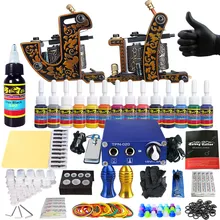 Клеймо наборы татуировок машина для Liner Shader Клип шнур 2 пистолеты Новое поступление комплект практика кожи 14 цветов чернила Sigment TK203-30