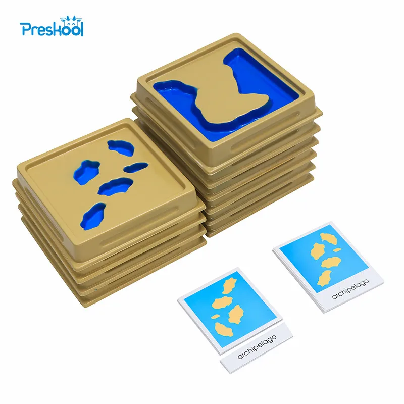 Baby Toy Montessori Geography Mould Land and Water Form Trays Set 1 Set 2 with Cards Early Education Kids Brinquedos Juguetes