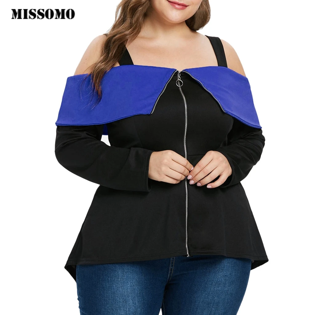 MISSOMO 5xl Для женщин футболка femme большой Размеры Для женщин с плеча молния рубашка с длинными рукавами Топы корейские Топы Футболка femme
