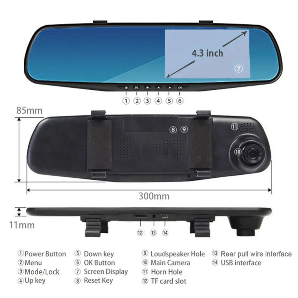 4," lcd HD 1080P автомобильная видеокамера для вождения с двойным объективом для автомобилей, переднее зеркало заднего вида, видеорегистратор с широким углом обзора 170