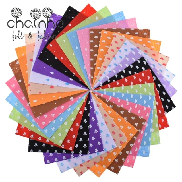 Печатный войлок, нетканый материал, толщина 1 мм, полиэфирная ткань для шитья кукол, ремесла, украшение дома, узорчатый комплект, 30 шт., 15x15 см