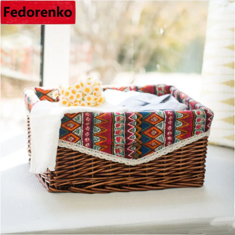 

Decorative Wicker Weaving Storage Baskets Fruit Rattan Storage Box For Cosmetics tea sundries Neatening laundry basket organizer