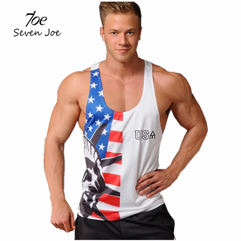 Семь Джо мужские без рукавов Флаг США Безрукавки для женщин летние мужские на бретелях тренажерные залы Костюмы Бодибилдинг майку золотые Фитнес Безрукавки для женщин