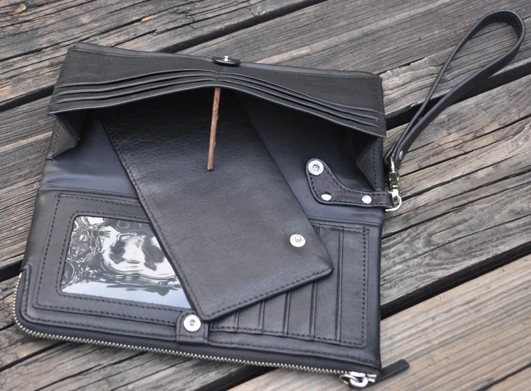Мужской кожаный черный длинный стиль кошелек кожа молния кошелек сумка высокого качества кошелек 3018