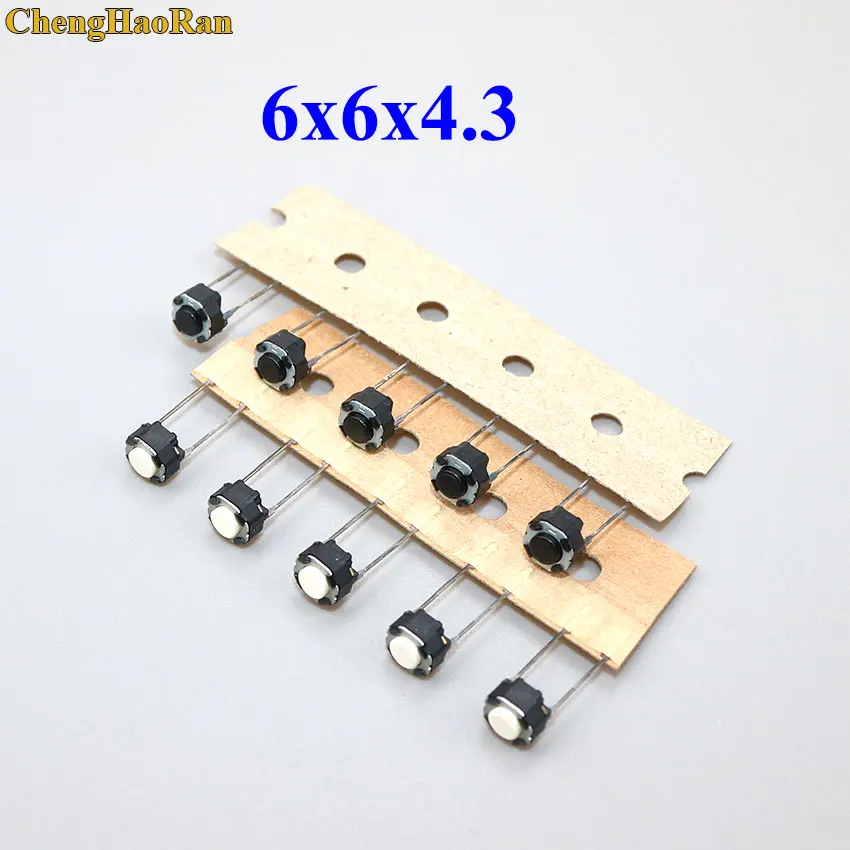 ChengHaoRan 10pcs 6*6*4.3mm 2pin Tactile Tact Push Button Switch 6x6x4.3mm 2p Vertical Round Micro white black | Обустройство дома