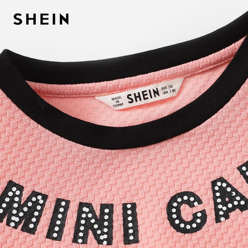 SHEIN كيدي الوردي إلكتروني طباعة العيينة شبكة كم الهراء رداء علوي (توب) مع سروال قصير الفتيات الملابس اثنين من قطعة مجموعة 2019 نشط ارتداء الملابس
