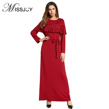 

MISSJOY 2018 Muslim Women Open Abaya In Dubai Turkish Maxi Dress ethnic style ruffled beads Full sleeve Middle Eastern Rope