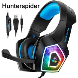 Hunterspider V1 игровая стереогарнитура шлем объемного звука через наушники-вкладыши с микрофоном светодиодный свет для PS4/Xbox One/PC