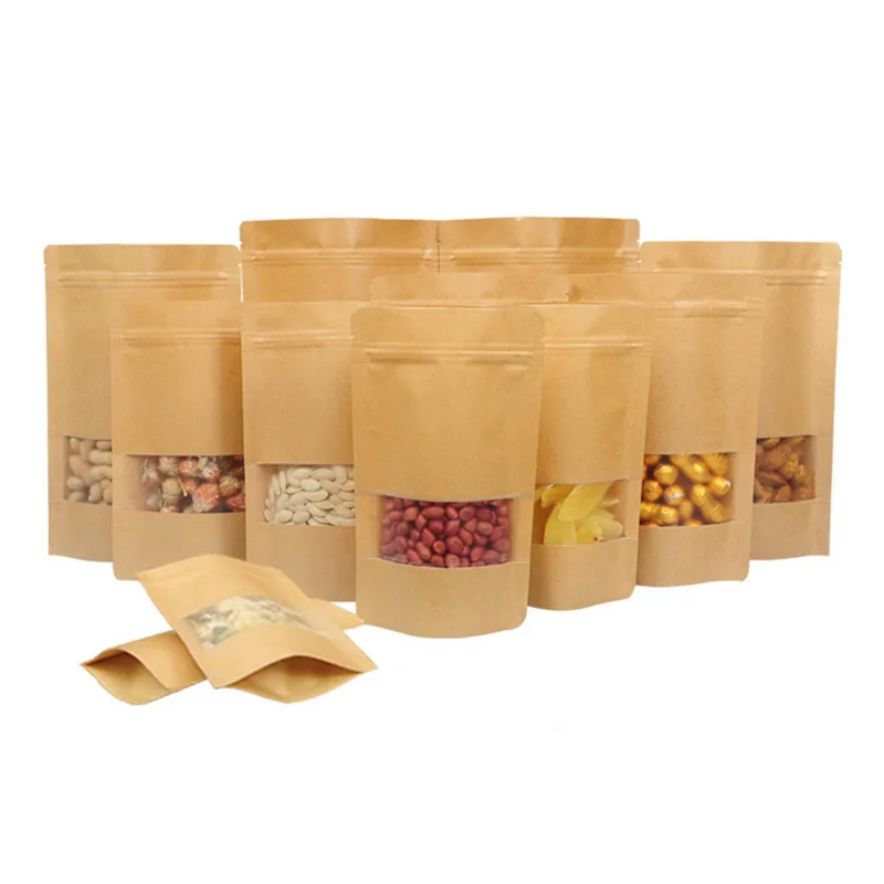 

50pcs Kraft Paper Bags Sealed Gift Candy Bags Recyclable Food Container For Boutique Zip Lock Storage Packaging Shopping Bags