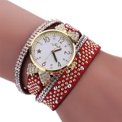 Новый Для женщин часы модные кожаные кристалл заклепки браслет наручные женские часы reloj pulsera оптовая продажа Бесплатная доставка