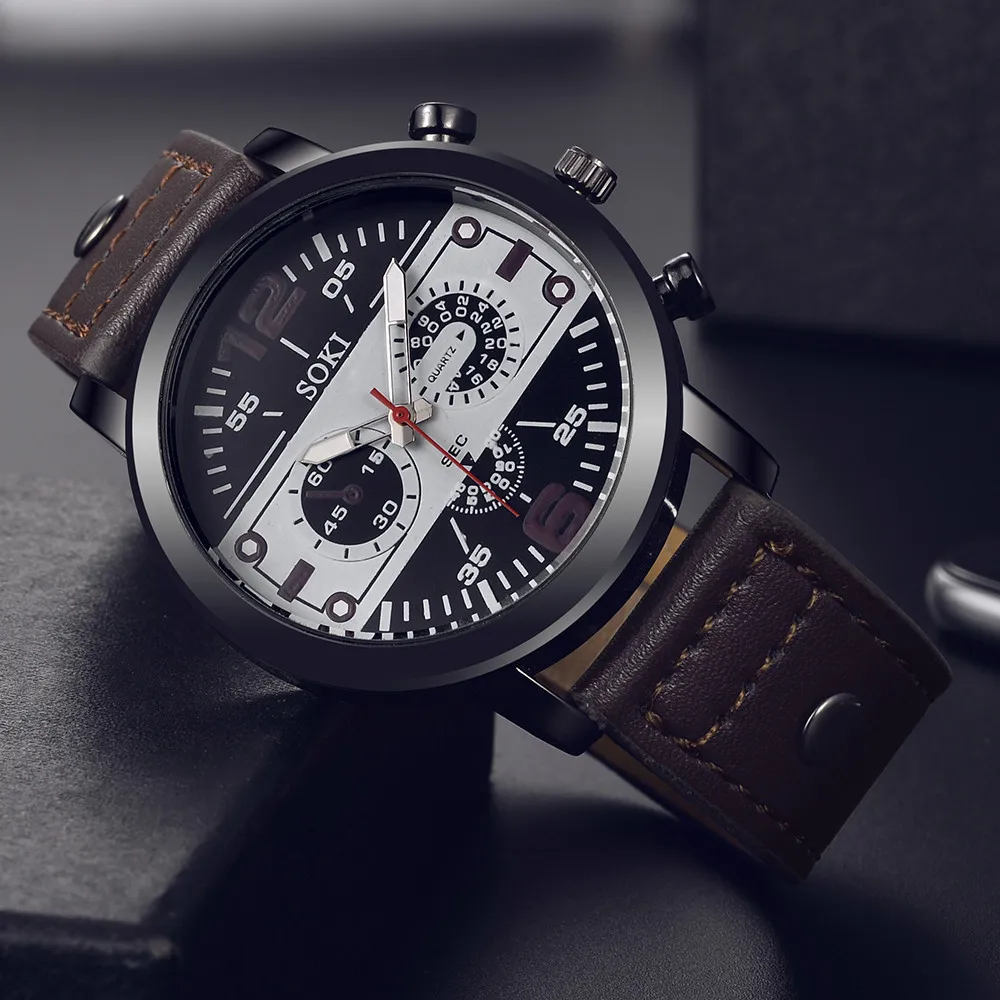 

SOKI Fashion Leisure Brand Men Women Leather Strap Analog Quartz Round Wrist Business Men's Watch Relogio Masculino Reloj