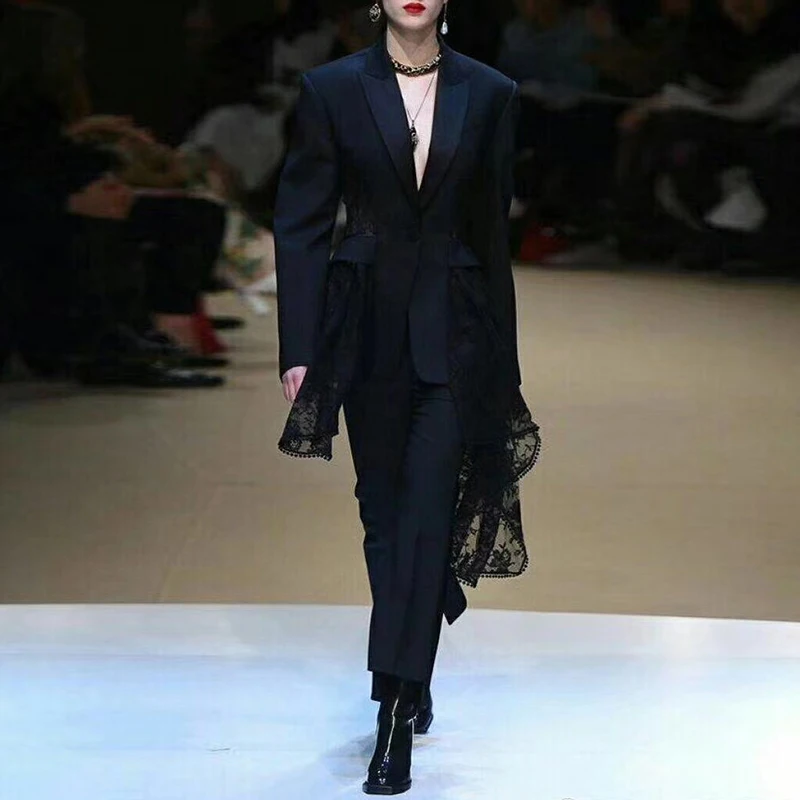 A Giacca Del Rappezzatura Abbigliamento Femminile Grandi Asimmetrico Oxant Trasporto Blazer Cappotti Vita Delle 2019 Della Di white Scava Blazer Autunno Alta Sportiva Merletto Sexy Fuori Dimensioni Donne Black zdxgYtYq
