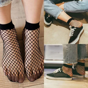 

Women Fashion Ruffle Fishnet Socks Ankle High Socks Mesh Lace Fish Net Short Socks Bow Tie Socks