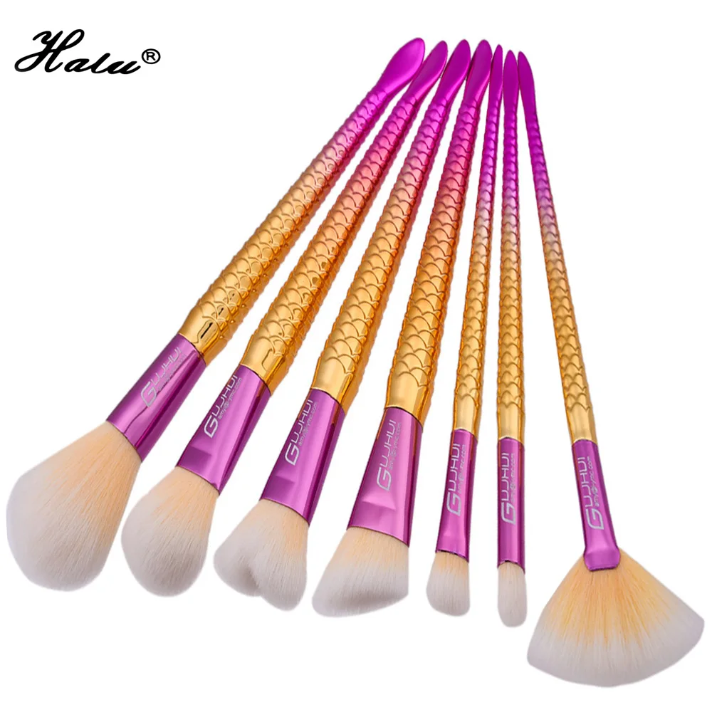 Halu 7pcs Mermaid Professional Foundation Makeup Brushes Set Cosmetic Blending Sculpting Powder Brush Eyeshadow Concealer | Красота и