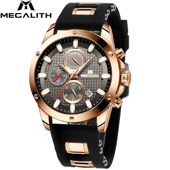 

MEGALITH Fashion Luxury Sports Chronograph Mens Watches Waterproof Luminous Silicone Strap Quartz Wrist Watch Relogio Masculino