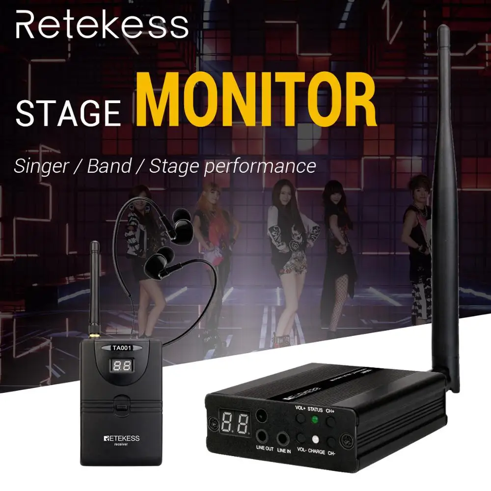 

RETEKESS TA001 2.4G Digital Wireless Stage Audio in ear Monitor System 1transmitter+1receiver for band singer stage performance