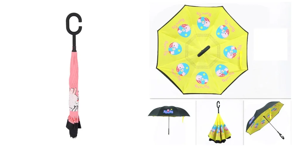 18.Folding Reverse Umbrella Double Layer Inverted Windproof Car rain Women men kids Umbrellas C-Hook Hands sun parasol