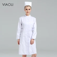 Viaoli, длинный рукав, стоячий воротник, женское медицинское пальто, Униформа, медицинская лабораторная куртка, больница, доктор, белая