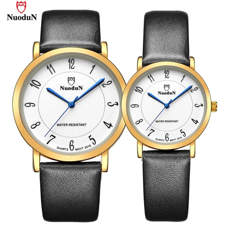 Nuodun Lovers' Luxury Brand Watch Women Men Stainless Steel Wristwatch Leather Watchband Quartz Watches Reloj Mujer 2019GL