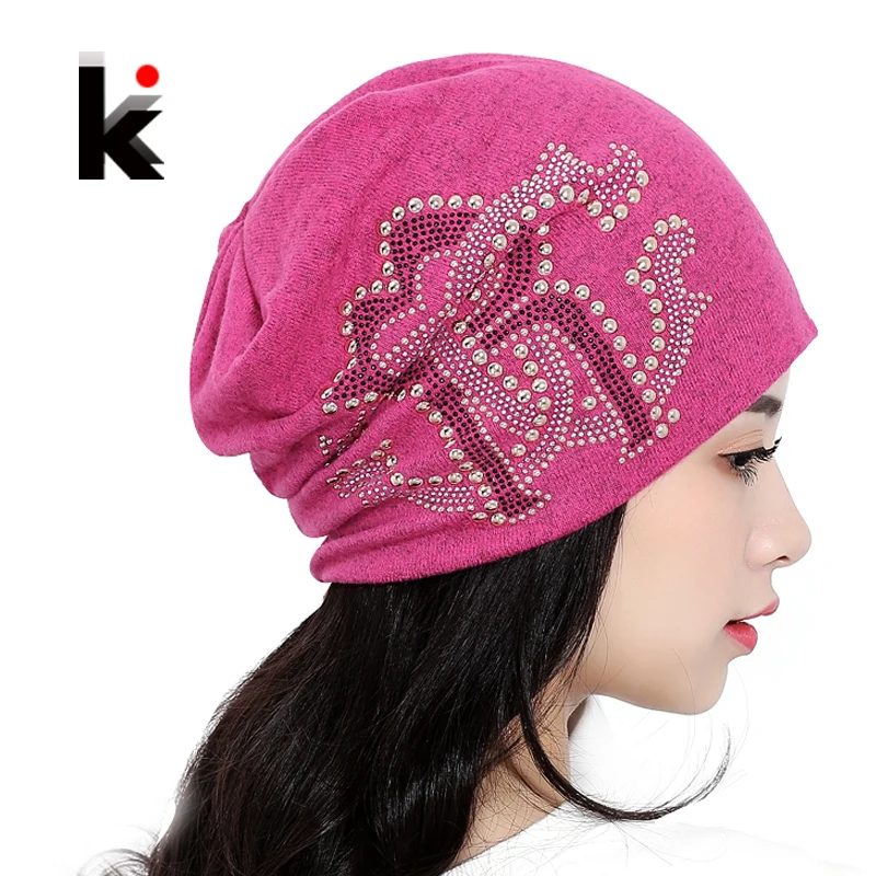 

2016 шапки для шапка для девочки Beanie Шляпы Для Женщин Осень И Зима Марка Вязаная Шапка Тюрбан Жемчуг Алмаз кепка Хип-Хоп головные уборы для женщин