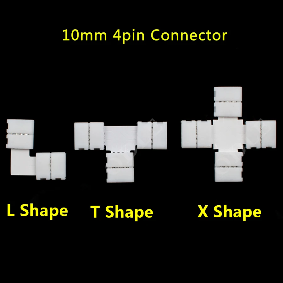 

5pcs L T X Shape 10mm 4PIN Quick Splitter Right Angle Corner Connector 2 Conductor for 5050 RGB Color LED Strip No soldering