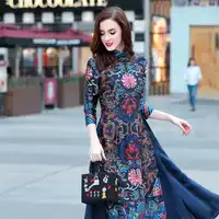 Summer Dress Long Cheongsam Vietnam Traditional Robes Aodai Graceful Stand Collar Dress Slim Qipao Vestidos Women Free Shipping