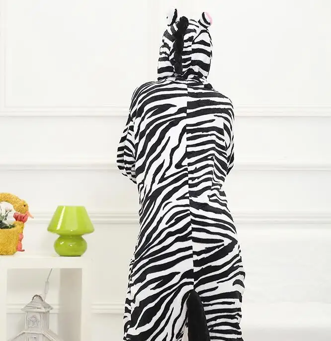 Animal Adult Zebra Onesie Kigurumi Pajamas Flannel Cartoon Cosplay Costumes Jumpsuits Pyjamas