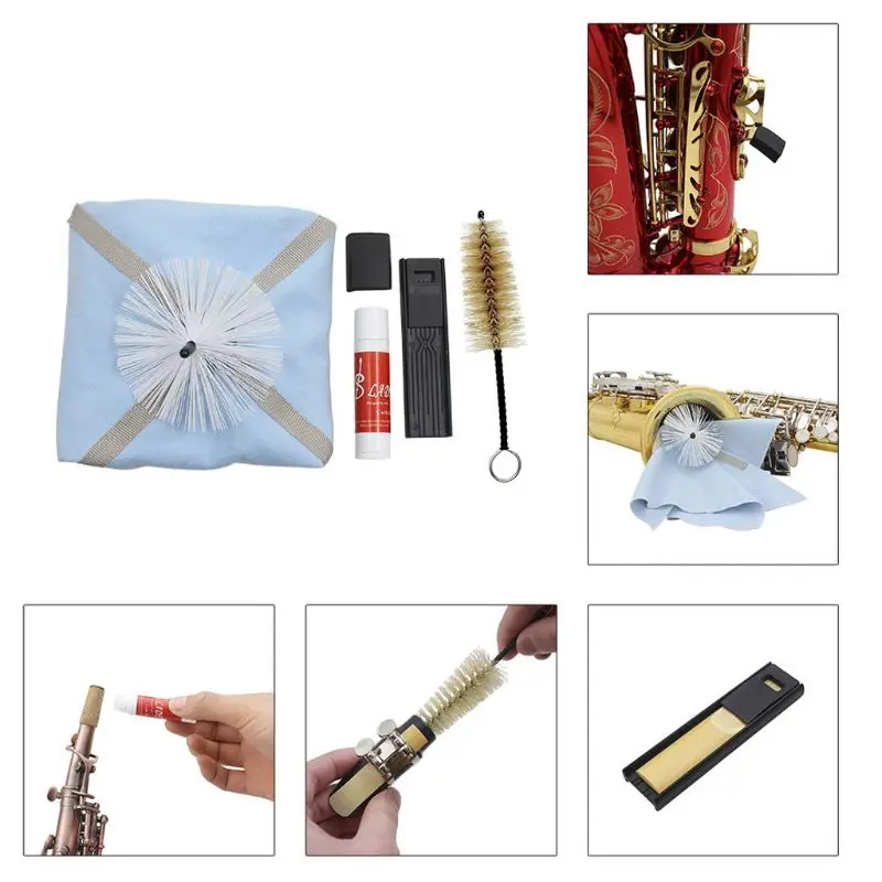 

5Pcs1Set Woodwind Maintain Clean Kit Cloth Brush Reed case Cork Grease Rubber Thumb Cover Saxophone W20