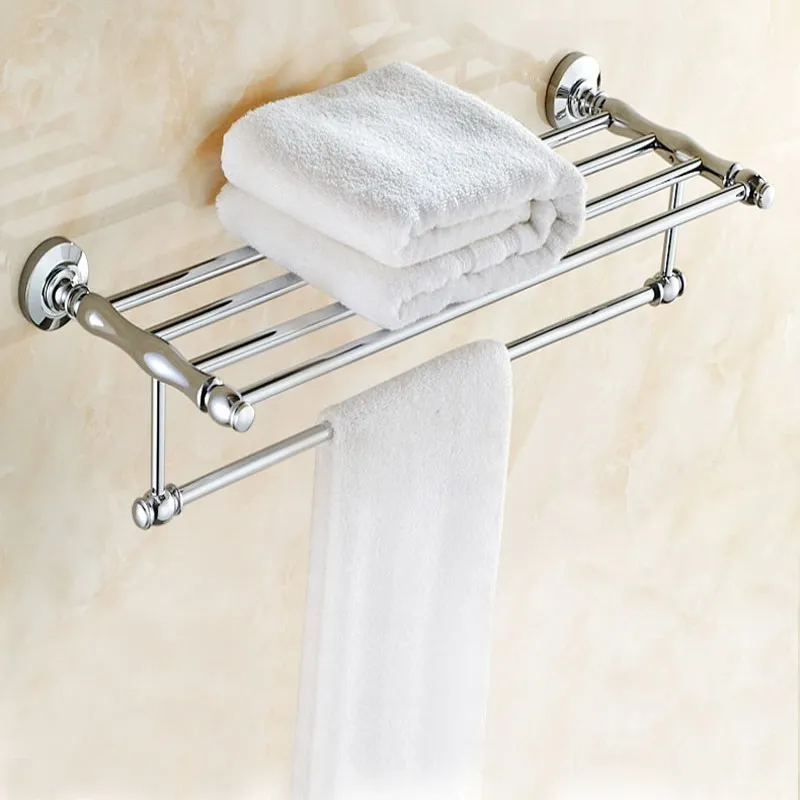 Modern Chrome Wall Mounted Towel Holder Shelving Shef Bathroom Storage Rack Rail 