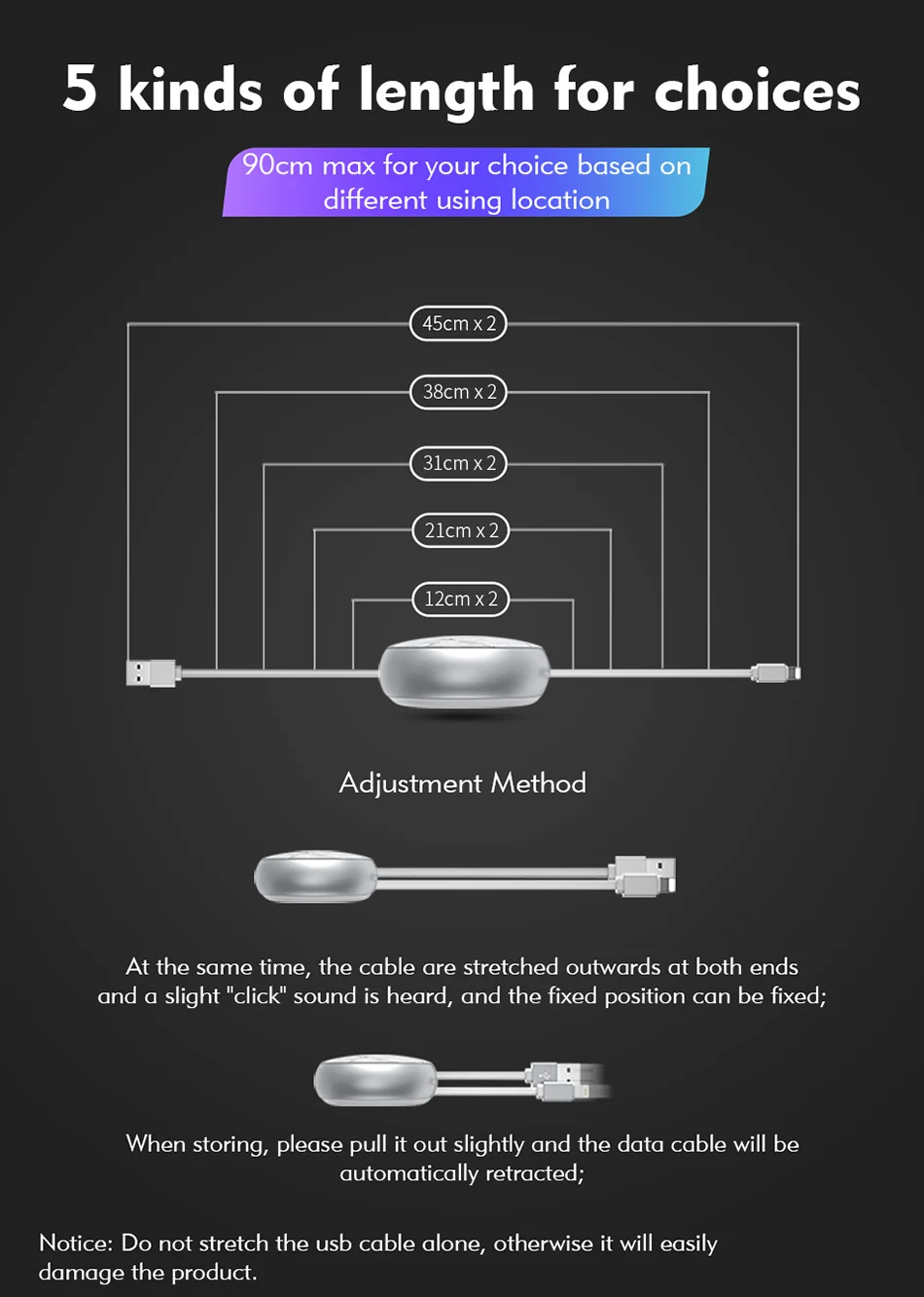 Benks Adjustable USB Charger Cable 8 Pin For Apple iPhone X 10 8 7 6s 5 ipad mini Plus Lighting Charging&Sync Data Cables 90cm (4)