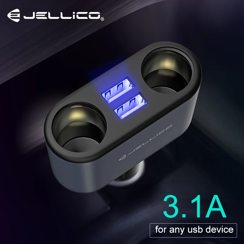 Jellico 3.1A شاحن سيارة ولاعة السجائر 2-منافذ شاحن يو اس بي سيارة-شاحن الهاتف المحمول العالمي ل فون سامسونج xiaomi oppo
