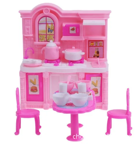 

26Pcs/set Dining Table Chairs Dinnerware Cabinet Tableware Mini Furnitures for Barbie Doll Accessories Kitchen Accessories