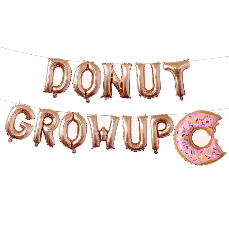 12 шт., вечерние шары в форме пончика с надписью «GROW UP» для детей 1, 2, 3 лет, золотые, розовые, золотые, серебряные, с лентой