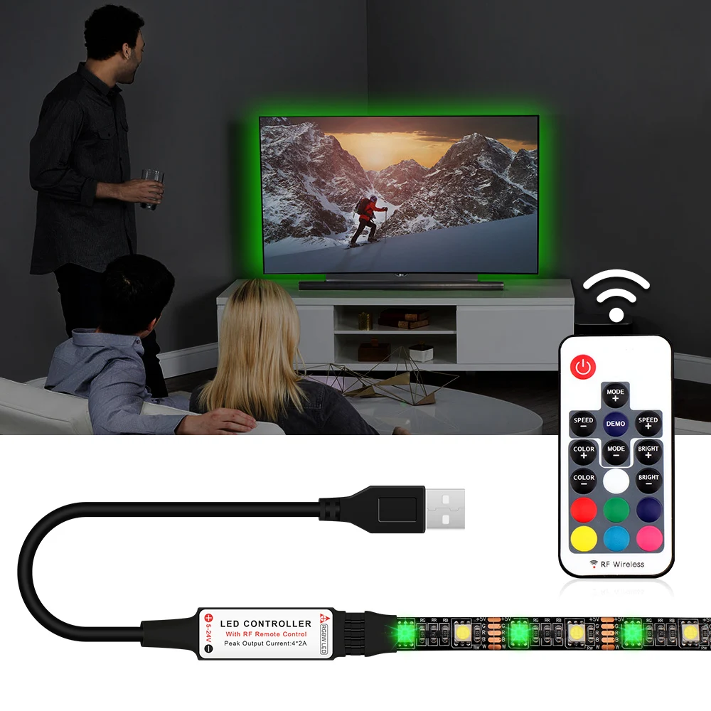 5050 USB Светодиодная лента RGB RGBW RGBWW Led tv фоновое освещение DC 5 В гибкая лента RF пульт дистанционного управления 1 м/2 м/3 м/4 м/5 м