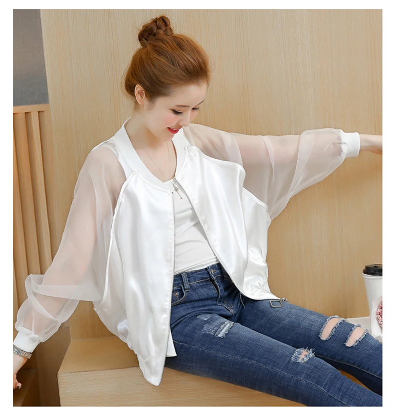 Women Jacket Pink Stand Collar Mixed Media Zipper Bomber Jacket Korean Sunscreen Baseball Uniform Loose Women Jacket D8A33 (9)