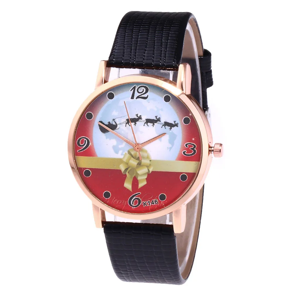 Для женщин модный Рождественский узор кварцевые аналоговые кожаный браслет для часов женские наручные часы Лидер продаж, детское платье с цветком Рождественский подарок A50