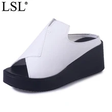 LANSHULAN 2017 Nuevas Sandalias de Las Mujeres Enredaderas zapatos de Plataforma Peep Toe Slip On de Cuero de Imitación de Moda Confort Causal Chanclas Gris Negro