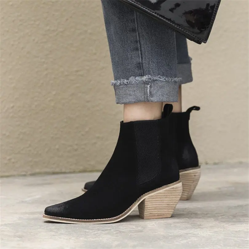 

NAYIDUYUN Women Cow Leather High Heel Wedding Party Pumps Slip On Pointed Toe Office Ankle Boots Casual Shoes England Shoes