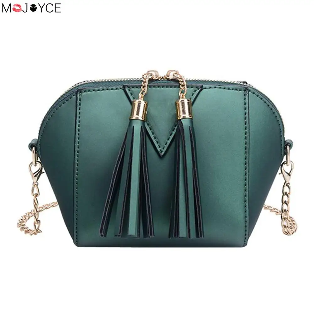 Small Designer Women Tassel Shell Crossbody Bag Famous Ladies PU Leather Solid Message Bags ...
