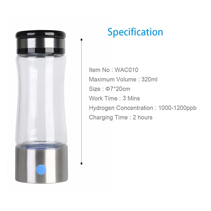 Health PEM технология генератор водородной воды стеклянная чашка для тела щелочная вода производитель USB перезаряжаемая бутылка с ионизатором воды WAC010