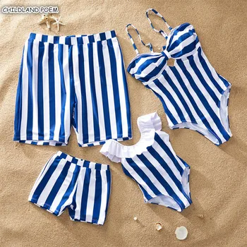 

Family Matching Swimwear Stripe Family Look Mother Daughter Swimsuit Ruffle Mommy and Me Clothes Mom and Daughter Bathing Suit