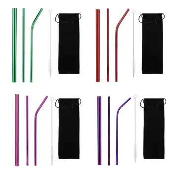 

5Pcs/set Reusable Stainless Steel Straw Metal Drinking Straight Bend Straws for Party Drinking Accessories